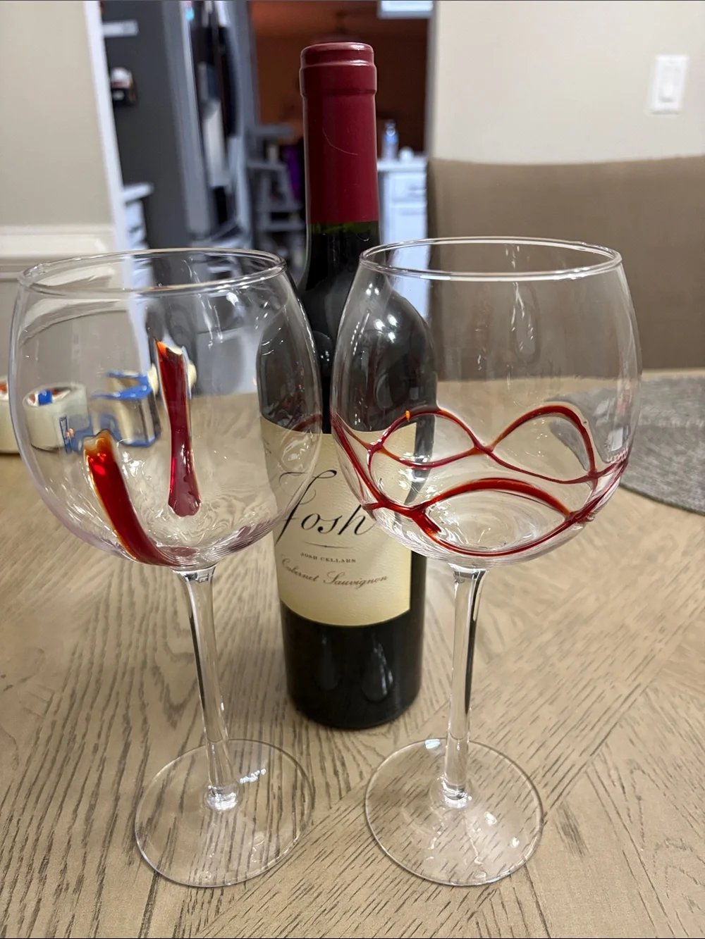 Hand-Blown Red Swirl Wine Glasses - Set of 2